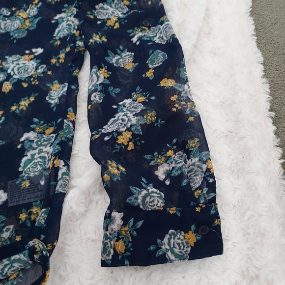 Mossimo Supply Co Semi sheer blue floral tunic Med Cottagecore Fairy Flowy Airy - Picture 8 of 11
